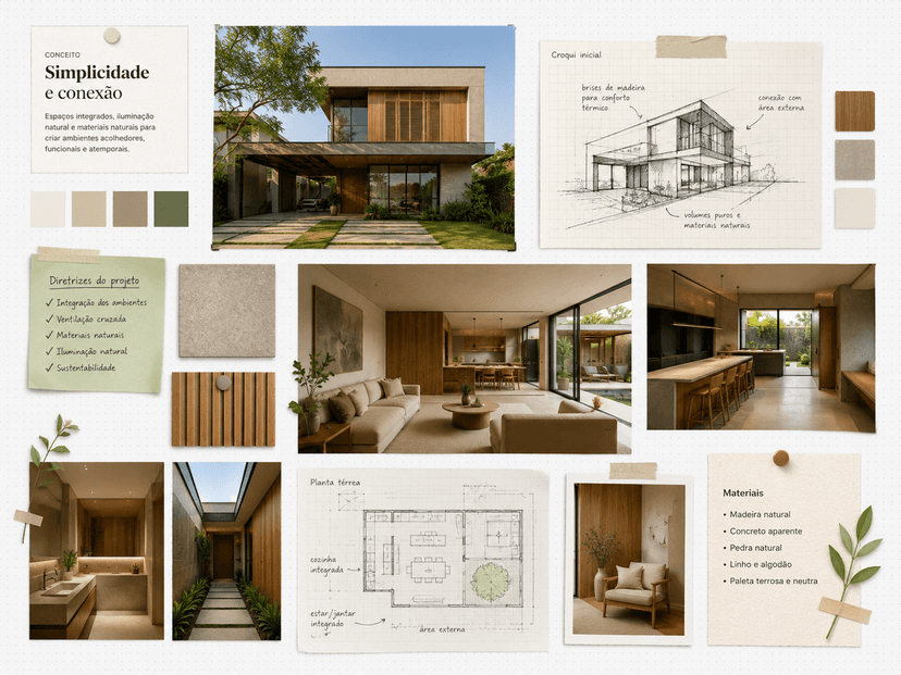 Moodboard de arquitetura - exemplo de organização de referências visuais