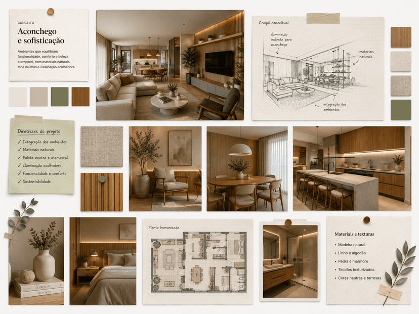 Moodboard de design de interiores - exemplo de organização de referências visuais